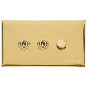 Winchester Range Polished Brass Switches & Sockets, W01 - 3G Mixed Toggle Dimmer Switch 2xToggle 1xTED by Heritage Brass By M-Marcus