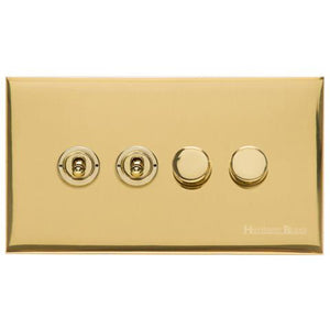 Winchester Range Polished Brass Switches & Sockets, W01 - 4G Mixed Toggle Dimmer Switch 2xToggle 2xTED by Heritage Brass By M-Marcus