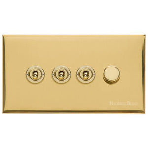 Winchester Range Polished Brass Switches & Sockets, W01 - 4G Mixed Toggle Dimmer Switch 3xToggle 1xTED by Heritage Brass By M-Marcus