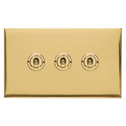 Winchester Range Polished Brass Switches & Sockets, W01 - 3 Gang Toggle Switch by Heritage Brass By M-Marcus
