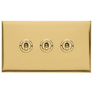 Winchester Range Polished Brass Switches & Sockets, W01 - 3 Gang Toggle Switch by Heritage Brass By M-Marcus
