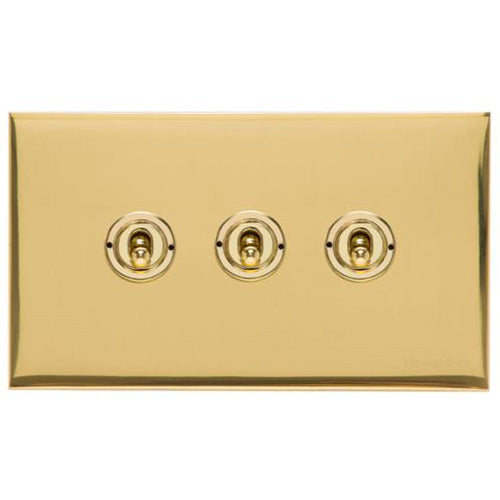 Winchester Range Polished Brass Switches & Sockets, W01 - 3 Gang Toggle Switch by Heritage Brass By M-Marcus