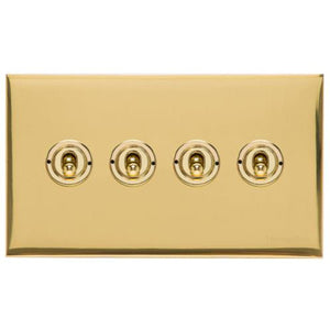 Winchester Range Polished Brass Switches & Sockets, W01 - 4 Gang Toggle Switch by Heritage Brass By M-Marcus