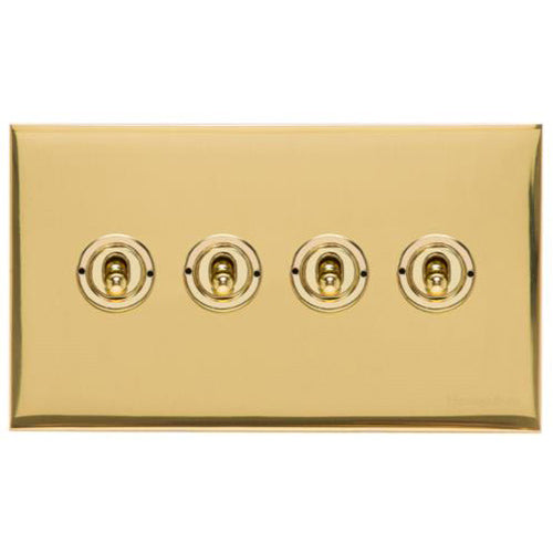 Winchester Range Polished Brass Switches & Sockets, W01 - 4 Gang Toggle Switch by Heritage Brass By M-Marcus
