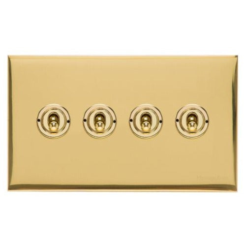 Winchester Range Polished Brass Switches & Sockets, W01 - 4 Gang Toggle Switch by Heritage Brass By M-Marcus