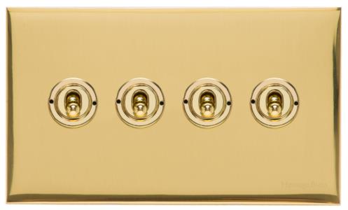 Heritage Brass Electrical, Winchester Range - Polished Brass - 4 Gang Dolly Switch, 4 Gang Dolly Switch, 20 Amp 2 Way Dolly Switches, 4 Gang Dolly Switch