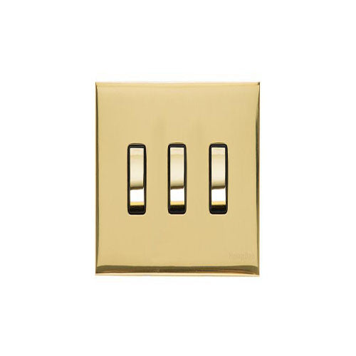 Winchester Range Polished Brass Switches & Sockets, W01 - 3 Gang Rocker Switch Twin Plate by Heritage Brass By M-Marcus