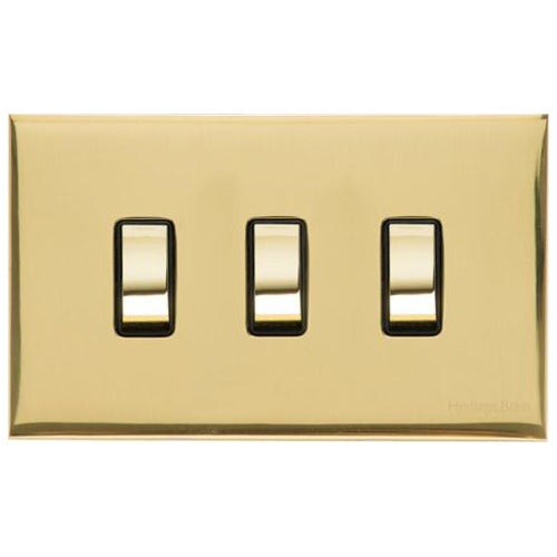 Winchester Range Polished Brass Switches & Sockets, W01 - 3 Gang Rocker Switch Twin Plate by Heritage Brass By M-Marcus