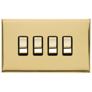 Winchester Range Polished Brass Switches & Sockets, W01 - 4 Gang Rocker Switch by Heritage Brass By M-Marcus