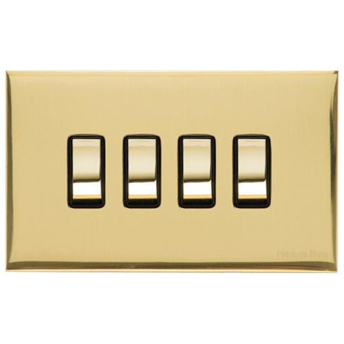 Winchester Range Polished Brass Switches & Sockets, W01 - 4 Gang Rocker Switch by Heritage Brass By M-Marcus