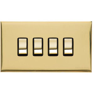 Winchester Range Polished Brass Switches & Sockets, W01 - 4 Gang Rocker Switch by Heritage Brass By M-Marcus