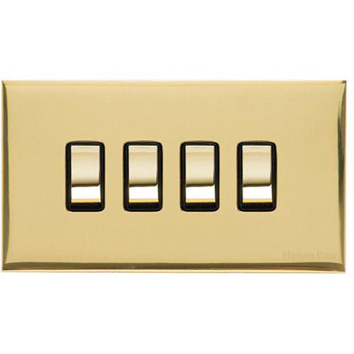 Winchester Range Polished Brass Switches & Sockets, W01 - 4 Gang Rocker Switch by Heritage Brass By M-Marcus
