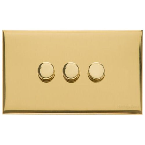 Winchester Range Polished Brass Switches & Sockets, W01 - 3 Gang Dimmer 250 watts (Compatible with halogen/ incandescent bulbs) by Heritage Brass By M-Marcus