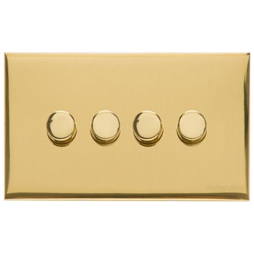 Winchester Range Polished Brass Switches & Sockets, W01 - 4 Gang Dimmer 400 watts(Compatible with halogen/ incandescent bulbs) by Heritage Brass By M-Marcus