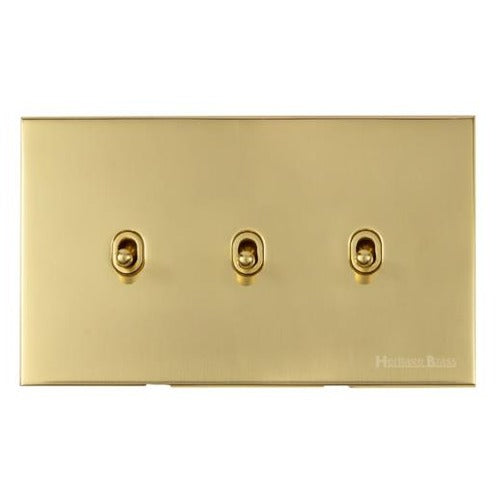Windsor Range Polished Brass Switches & Sockets, WN1 - 3 Gang Stockholm Toggle by Heritage Brass By M-Marcus
