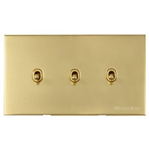 Windsor Range Polished Brass Switches & Sockets, WN1 - 3 Gang Stockholm Toggle by Heritage Brass By M-Marcus