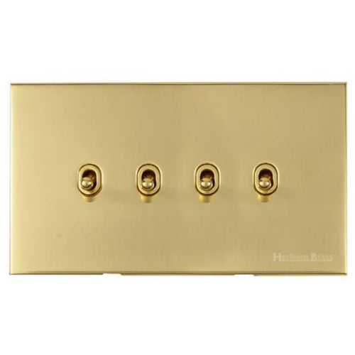 Winchester Range Polished Brass Switches & Sockets, W01 - 4 Gang Stockholm Toggle by Heritage Brass By M-Marcus