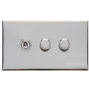 Winchester Range Polished Chrome Switches & Sockets, W02 - 3G Mixed Toggle Dimmer Switch 1xToggle 2xTED by Heritage Brass By M-Marcus
