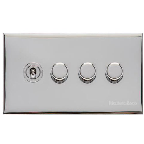 Winchester Range Polished Chrome Switches & Sockets, W02 - 4G Mixed Toggle Dimmer Switch 1xToggle 3xTED by Heritage Brass By M-Marcus