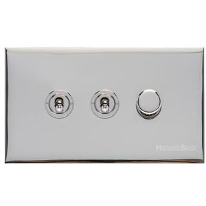 Winchester Range Polished Chrome Switches & Sockets, W02 - 3G Mixed Toggle Dimmer Switch 2xToggle 1xTED by Heritage Brass By M-Marcus