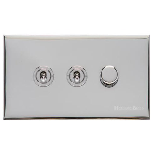 Winchester Range Polished Chrome Switches & Sockets, W02 - 3G Mixed Toggle Dimmer Switch 2xToggle 1xTED by Heritage Brass By M-Marcus