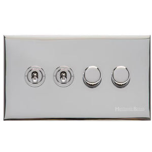 Winchester Range Polished Chrome Switches & Sockets, W02 - 4G Mixed Toggle Dimmer Switch 2xToggle 2xTED by Heritage Brass By M-Marcus