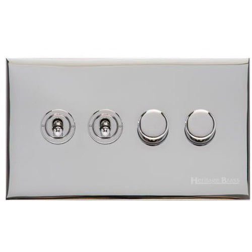 Winchester Range Polished Chrome Switches & Sockets, W02 - 4G Mixed Toggle Dimmer Switch 2xToggle 2xTED by Heritage Brass By M-Marcus