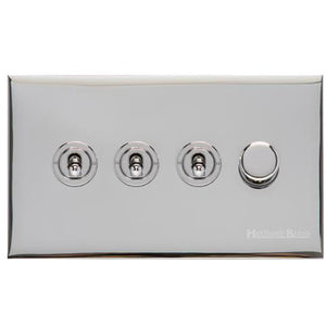 Winchester Range Polished Chrome Switches & Sockets, W02 - 4G Mixed Toggle Dimmer Switch 3xToggle 1xTED by Heritage Brass By M-Marcus