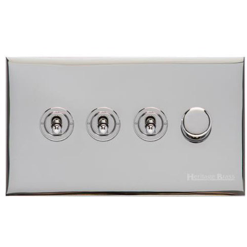 Winchester Range Polished Chrome Switches & Sockets, W02 - 4G Mixed Toggle Dimmer Switch 3xToggle 1xTED by Heritage Brass By M-Marcus