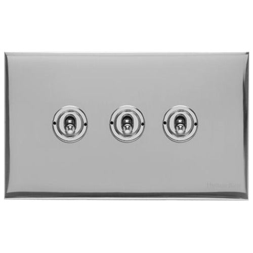 Winchester Range Polished Chrome Switches & Sockets, W02 - 3 Gang Toggle Switch by Heritage Brass By M-Marcus