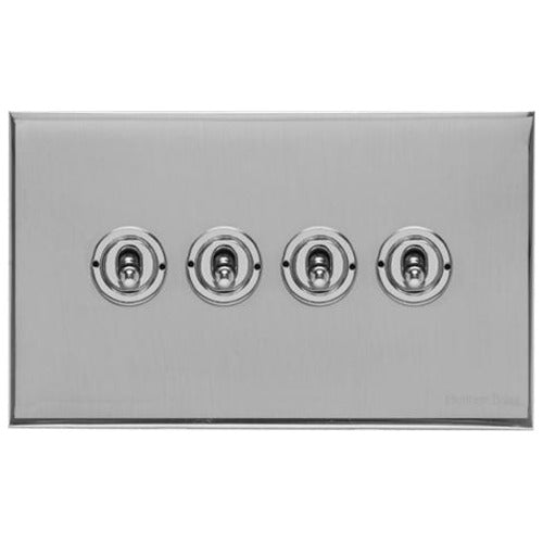 Winchester Range Polished Chrome Switches & Sockets, W02 - 4 Gang Toggle Switch by Heritage Brass By M-Marcus