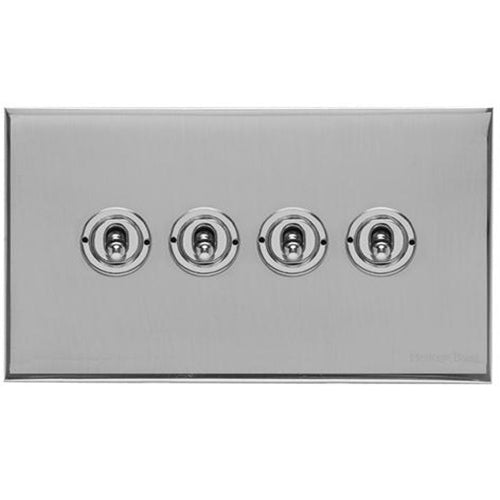 Winchester Range Polished Chrome Switches & Sockets, W02 - 4 Gang Toggle Switch by Heritage Brass By M-Marcus