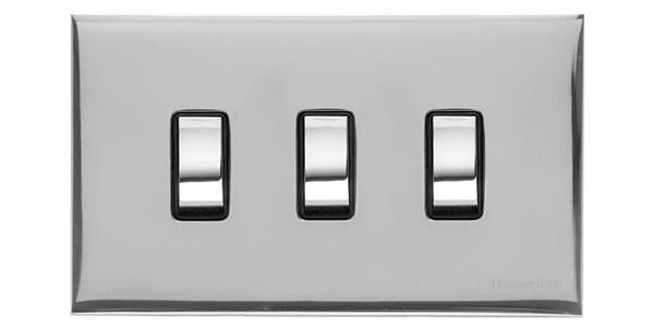 Heritage Brass Electrical, Winchester Range - Polished Chrome - 3 Gang 10 Amp Switch (Double Plate), 3 Gang 10 Amp Switch (Double Plate), 3 Gang 10 Amp Switch (Double Plate), Others