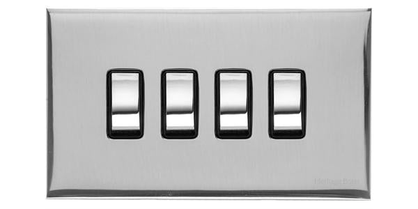 Heritage Brass Electrical, Winchester Range - Polished Chrome - 4 Gang Switch (10 Amp), 4 Gang Switch (10 Amp), 10 Amp 2 Way Rocker Switches, 4 Gang Switch (10 Amp)