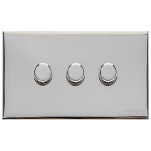 Winchester Range Polished Chrome Switches & Sockets, W02 - 3 Gang TED Dimmer (Compatible with LED Lamps) by Heritage Brass By M-Marcus