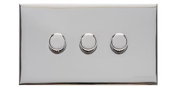 Heritage Brass Electrical, Winchester Range - Polished Chrome - 3 Gang Trailing Edge Dimmer, 3 Gang Trailing Edge Dimmer, 3 Gang Trailing Edge Dimmer, Trailing Edge Dimmers