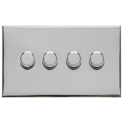 Winchester Range Polished Chrome Switches & Sockets, W02 - 4 Gang Dimmer 250 watts (Compatible with halogen/ incandescent bulbs) by Heritage Brass By M-Marcus