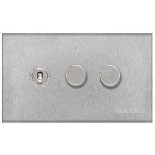 Winchester Range Satin Chrome Switches & Sockets, W03 - 3G Mixed Toggle Dimmer Switch 1xToggle 2xTED by Heritage Brass By M-Marcus