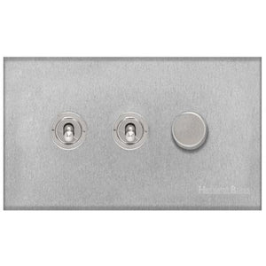 Winchester Range Satin Chrome Switches & Sockets, W03 - 3G Mixed Toggle Dimmer Switch 2xToggle 1xTED by Heritage Brass By M-Marcus