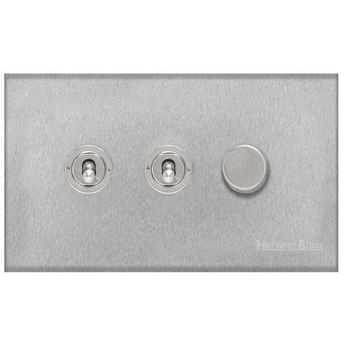 Winchester Range Satin Chrome Switches & Sockets, W03 - 3G Mixed Toggle Dimmer Switch 2xToggle 1xTED by Heritage Brass By M-Marcus