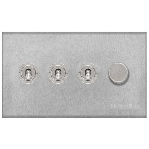 Winchester Range Satin Chrome Switches & Sockets, W03 - 4G Mixed Toggle Dimmer Switch 3xToggle 1xTED by Heritage Brass By M-Marcus