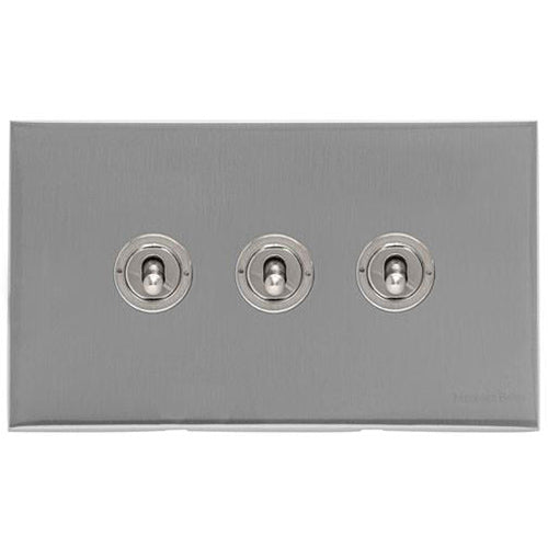 Winchester Range Satin Chrome Switches & Sockets, W03 - 3 Gang Toggle Switch by Heritage Brass By M-Marcus