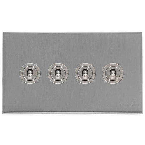 Winchester Range Satin Chrome Switches & Sockets, W03 - 4 Gang Toggle Switch by Heritage Brass By M-Marcus