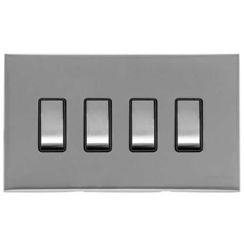 Winchester Range Satin Chrome Switches & Sockets, W03 - 4 Gang Rocker Switch by Heritage Brass By M-Marcus