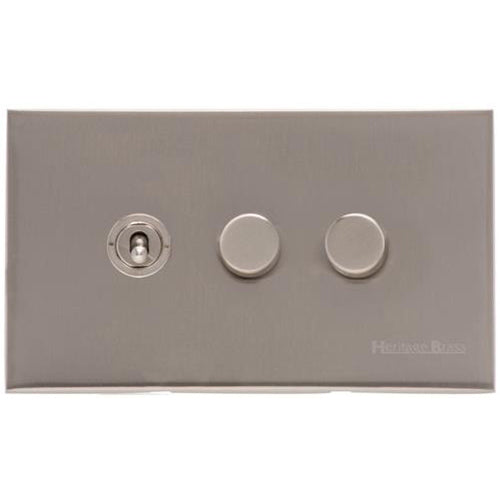 Winchester Range Satin Nickel Switches & Sockets, W05 - 3G Mixed Toggle Dimmer Switch 1xToggle 2xTED by Heritage Brass By M-Marcus