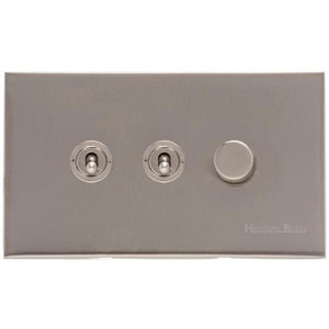 Winchester Range Satin Nickel Switches & Sockets, W05 - 3G Mixed Toggle Dimmer Switch 2xToggle 1xTED by Heritage Brass By M-Marcus