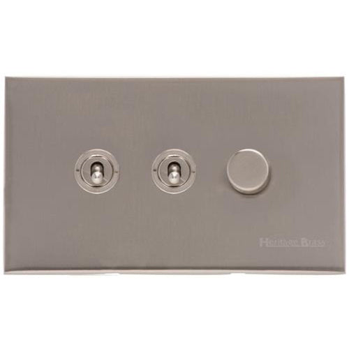 Winchester Range Satin Nickel Switches & Sockets, W05 - 3G Mixed Toggle Dimmer Switch 2xToggle 1xTED by Heritage Brass By M-Marcus