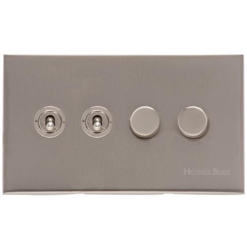 Winchester Range Satin Nickel Switches & Sockets, W05 - 4G Mixed Toggle Dimmer Switch 2xToggle 2xTED by Heritage Brass By M-Marcus