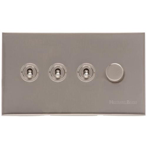 Winchester Range Satin Nickel Switches & Sockets, W05 - 4G Mixed Toggle Dimmer Switch 3xToggle 1xTED by Heritage Brass By M-Marcus