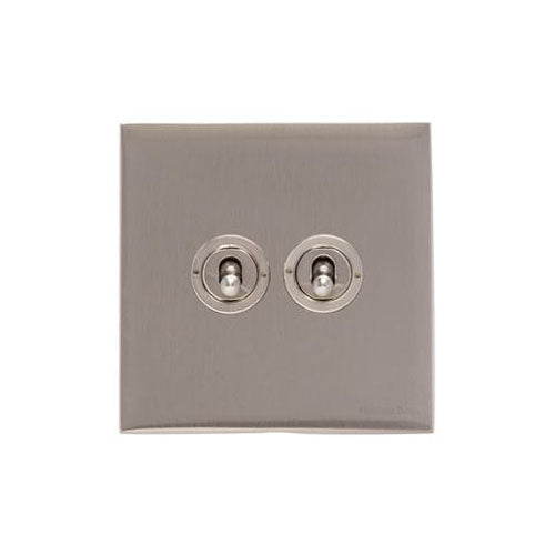 Windsor Range Satin Nickel Switches & Sockets, WN5 - 2 Gang Toggle Switch by Heritage Brass By M-Marcus
